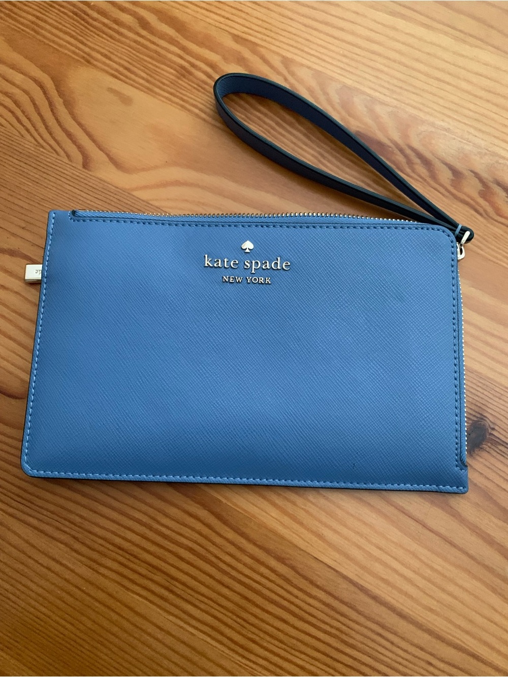 kate spade blue leather wristlet clutch
